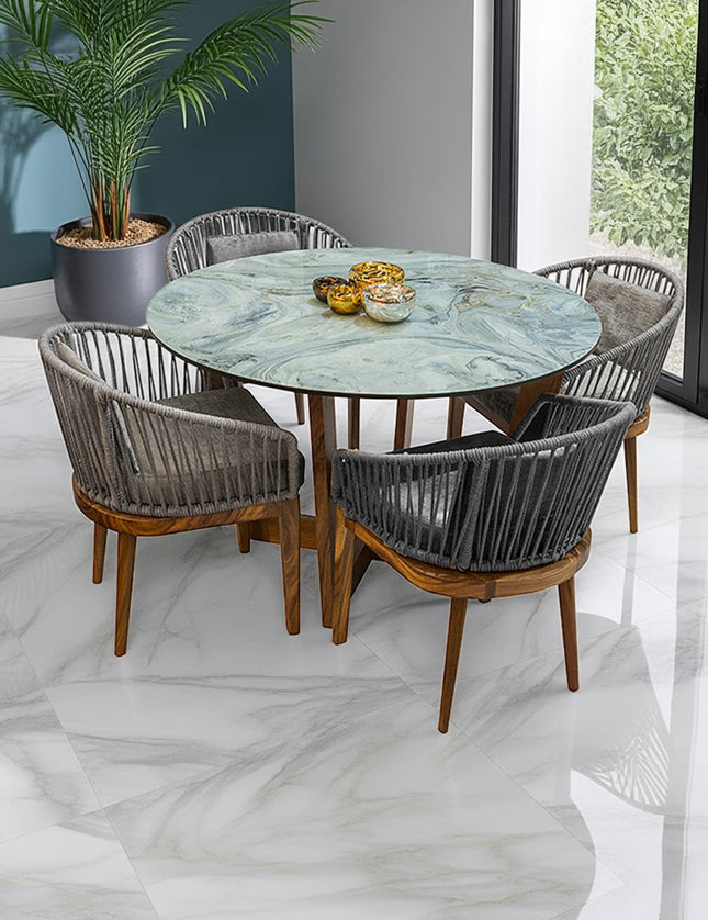 COMEDOR VICTORIA ARK ORIGINAL 120 CM CON 4 SILLAS DELHI