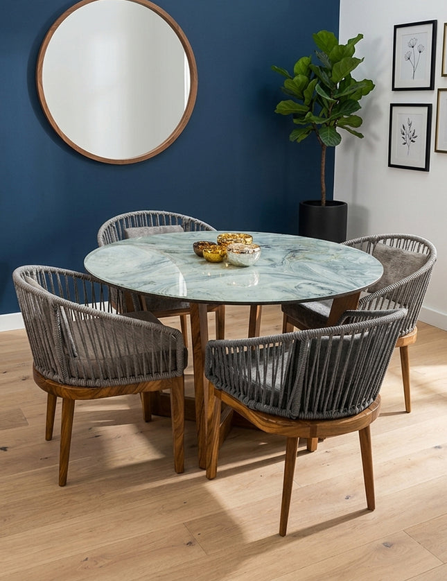 COMEDOR VICTORIA ARK ORIGINAL 120 CM CON 4 SILLAS DELHI