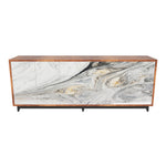 credenza de parota con cristal pintado a mano a base de una tecnica de resinas