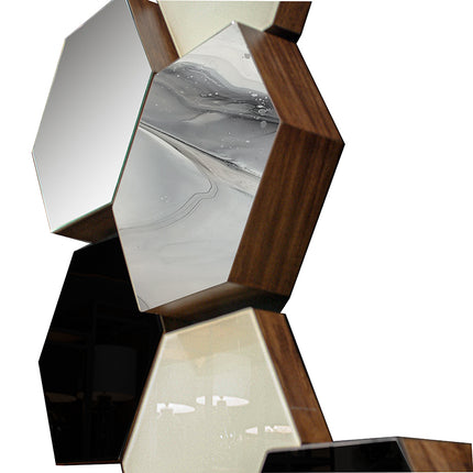 SET ESPEJOS HEXÁGONOS 19 PZAS NEGRO SÓLIDO + ESPEJO + ARK GRIS + HUESO SÓLIDO CON BASE DE PAROTA