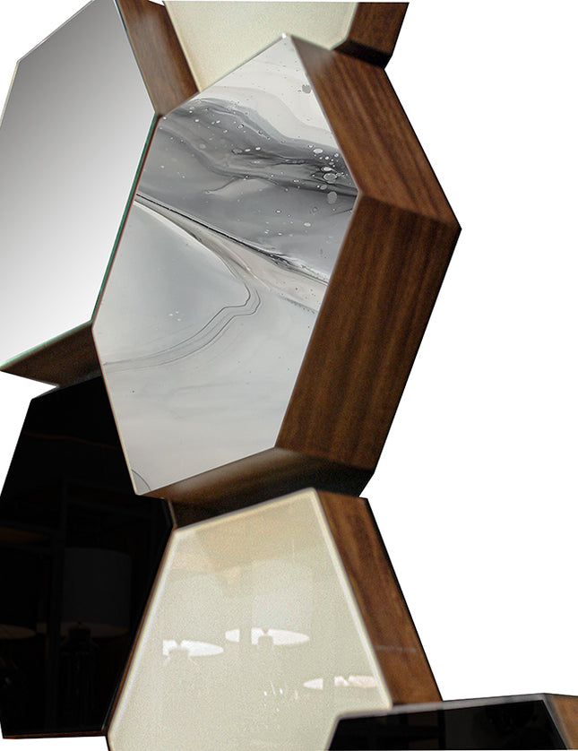 SET ESPEJOS HEXÁGONOS 19 PZAS NEGRO SÓLIDO + ESPEJO + ARK GRIS + HUESO SÓLIDO CON BASE DE PAROTA