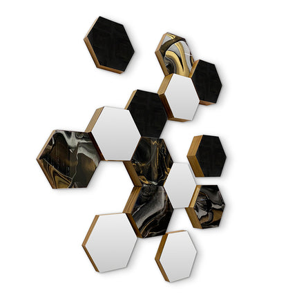 SET ESPEJOS HEXÁGONOS 14 PZAS CON BASE DE PAROTA