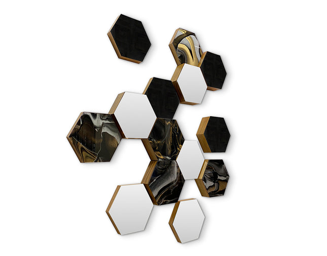 SET ESPEJOS HEXÁGONOS 14 PZAS CON BASE DE PAROTA